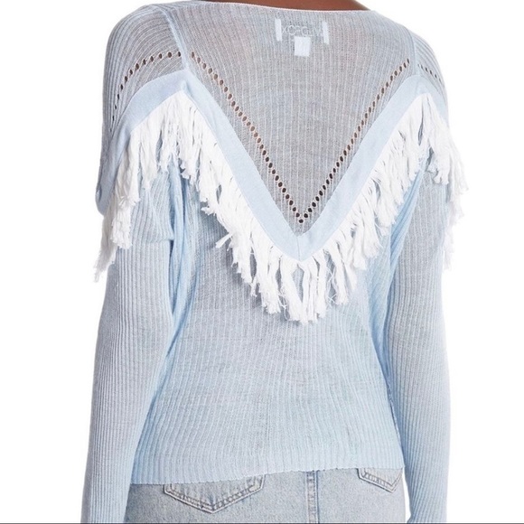 Wildfox Baby Pastel Blue Knit Waylon Fringe Western Sweater Size Medium - Picture 16 of 17